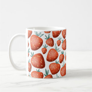 Red Strawberries White Background Seamless Coffee Mug