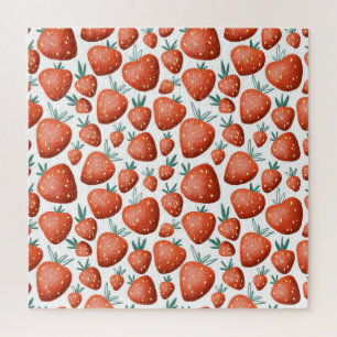 Red Strawberries White Background Seamless Jigsaw Puzzle