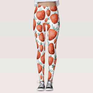 Red Strawberries White Background Seamless Leggings
