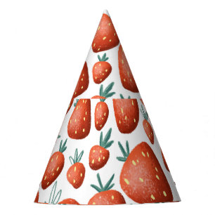 Red Strawberries White Background Seamless Party Hat