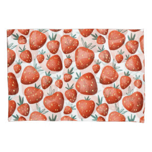Red Strawberries White Background Seamless Pillowcase