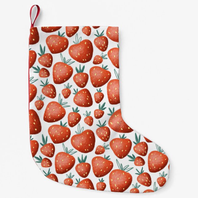 Red Strawberries White Background Seamless Small Christmas Stocking (Front)
