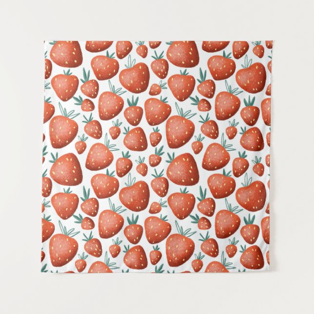 Red Strawberries White Background Seamless Tapestry (Front)