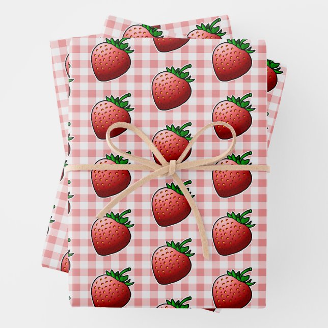 Red Strawberries Wrapping Paper Sheet (In situ)