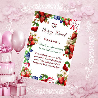 Red Strawberry Baby Shower | Blue Berry Sweet Cute Thank You Card