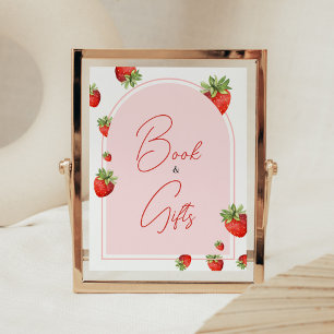 Red Strawberry Baby Shower Books and Gifts Poster