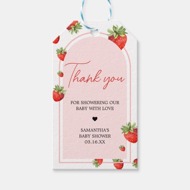 Red Strawberry Baby Shower Favour Tags (Front)