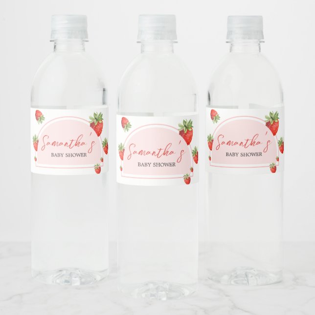 Red Strawberry Baby Shower  Water Bottle Label (Bottles)