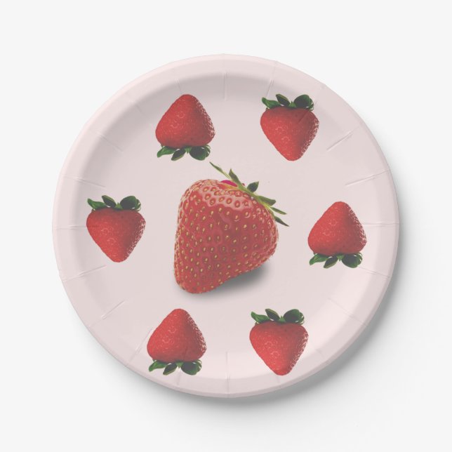  Red Strawberry Berries Birthday Summer Party Paper Plate (Front)