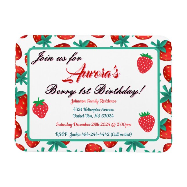 Red Strawberry Berry 1st Birthday Keepsake Magnet (Horizontal)