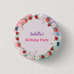 Red Strawberry berry Daisy Birthday Party for her 3 Cm Round Badge
