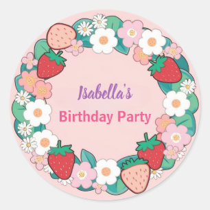 Red Strawberry berry Daisy Birthday Party for her Classic Round Sticker