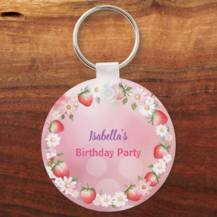 Red Strawberry berry Daisy Birthday Party for her Key Ring