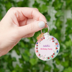 Red Strawberry berry Daisy Birthday Party for her Key Ring