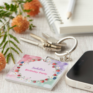 Red Strawberry berry Daisy Birthday Party for her Key Ring