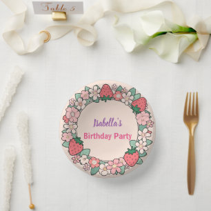 Red Strawberry berry Daisy Birthday Party for her Paper Plate