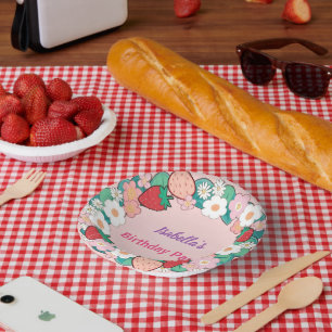 Red Strawberry berry Daisy Birthday Party for her Paper Plate