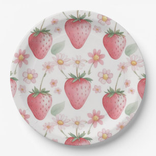 Red Strawberry berry Daisy Birthday Party for her Paper Plate