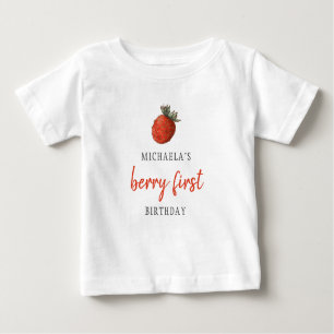 Red Strawberry Berry First Birthday Baby T-Shirt