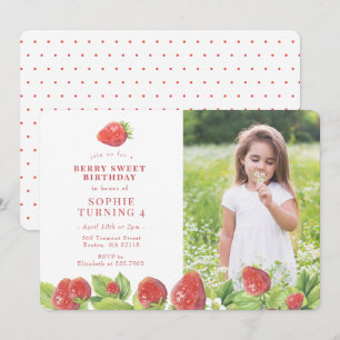 Red Strawberry Berry Sweet Birthday Invitation