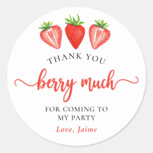 Red Strawberry Birthday Thank You Berry Much Classic Round Sticker