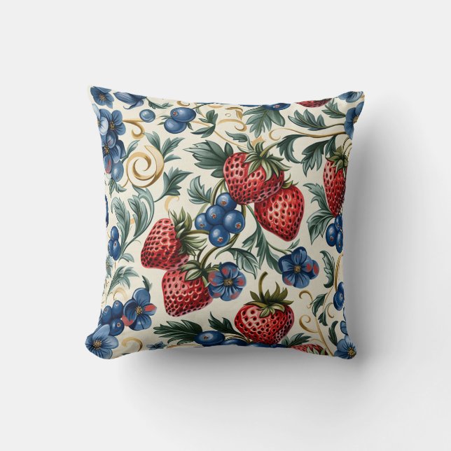 Red Strawberry & Blue Blueberry Royal Farm Style Cushion (Front)