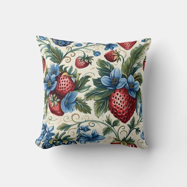 Red Strawberry & Blue Blueberry Royal Farm Style Cushion (Front)