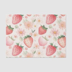 Red Strawberry flowers Birthday Party for her Tissue Paper
