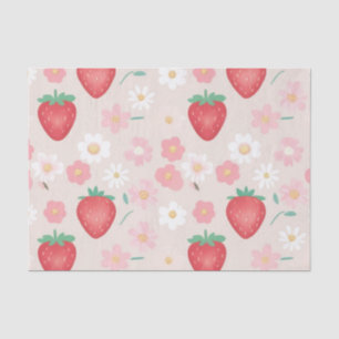 Red Strawberry flowers Birthday Party for her Tissue Paper