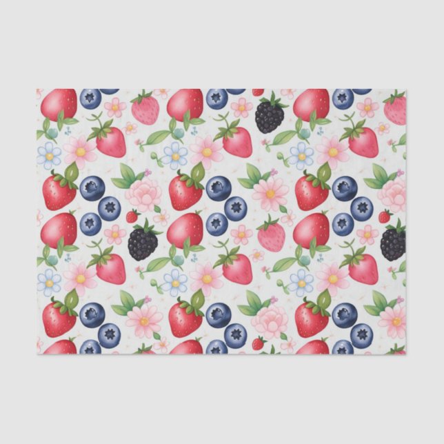 Red Strawberry flowers Birthday Party for her Tissue Paper (Front)