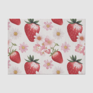 Red Strawberry flowers Birthday Party for her Tissue Paper