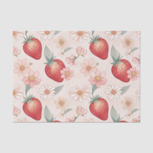 Red Strawberry flowers Birthday Party for her Tissue Paper