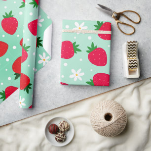 Red Strawberry flowers Birthday Party for her Wrapping Paper