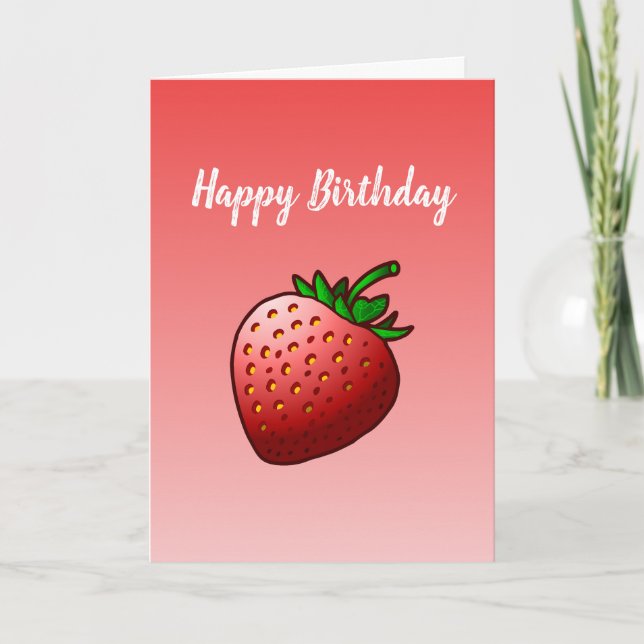 Red Strawberry Folded Birthday Card (Front)