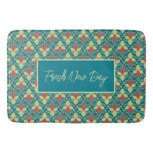 Red Strawberry fruit and pink blossoms Bath Mat