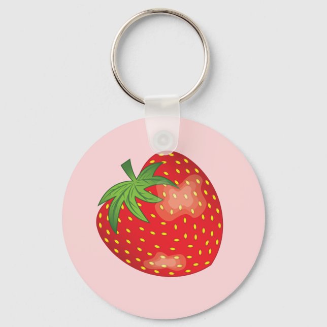 Red Strawberry Fruit Cartoon Illustration Key Ring (Front)