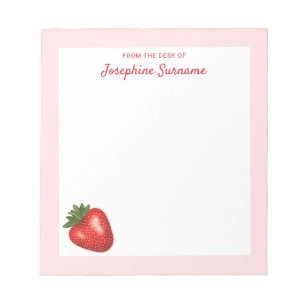 Red Strawberry Fruit Illustration With Custom Name Notepad