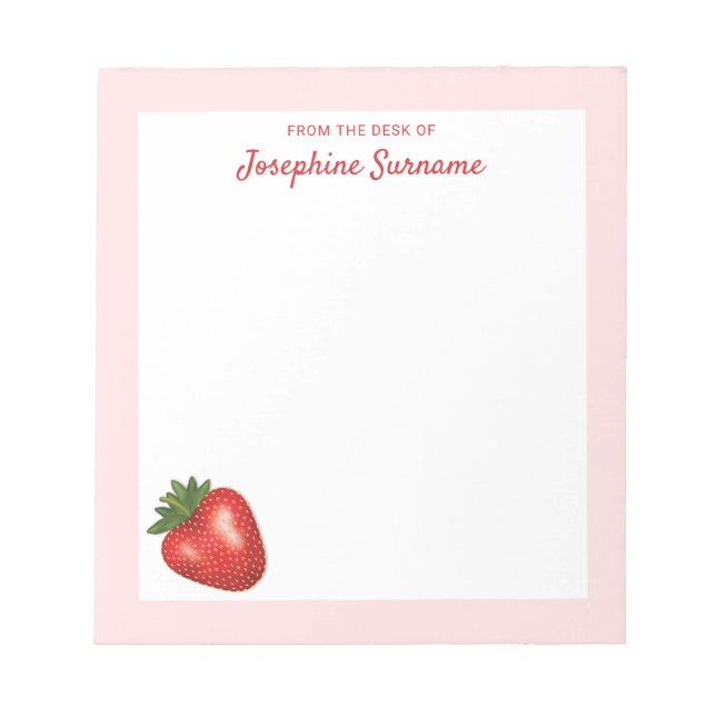Red Strawberry Fruit Illustration With Custom Name Notepad (Front)