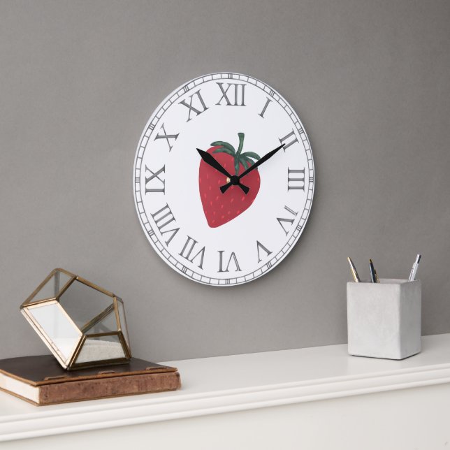 Red Strawberry Fruit  Large Clock (Office)