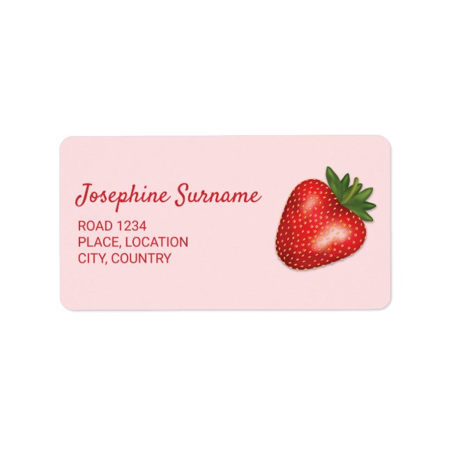 Red Strawberry Fruit On Pink With Custom Text Label (Front)