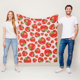 Red Strawberry Fruit Pattern On Light Pink Fleece Blanket