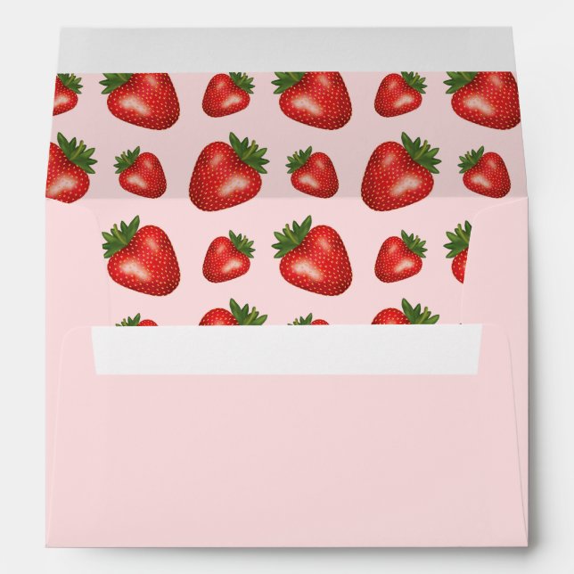 Red Strawberry Fruit Pattern On Pink Envelope (Back (Bottom))