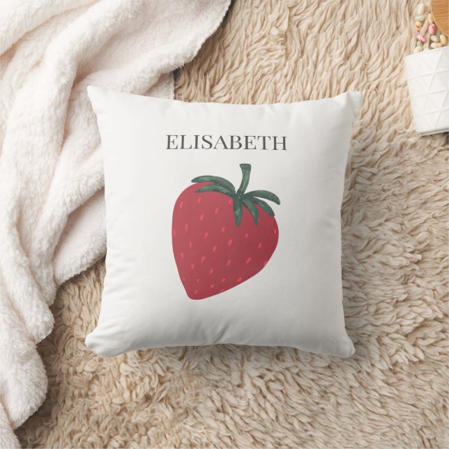 Red Strawberry Fruit Personalised Name Cushion (Blanket)