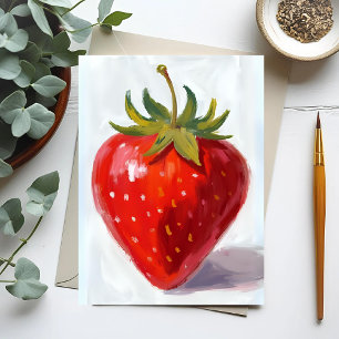 Red Strawberry Fruit Watercolor Painting Postcard