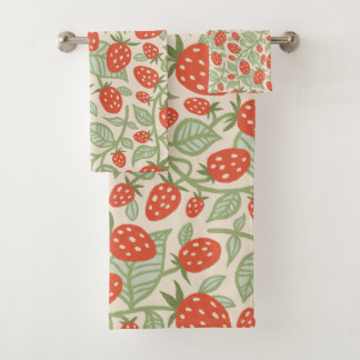 Red strawberry & green leaves pattern bath towel set