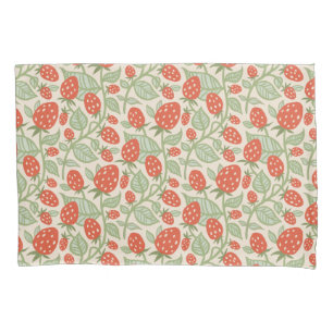Red strawberry & green leaves pattern pillowcase