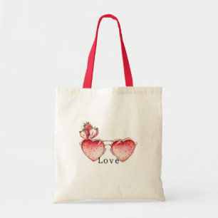 Red Strawberry Heart Colored Glasses Tote Bag