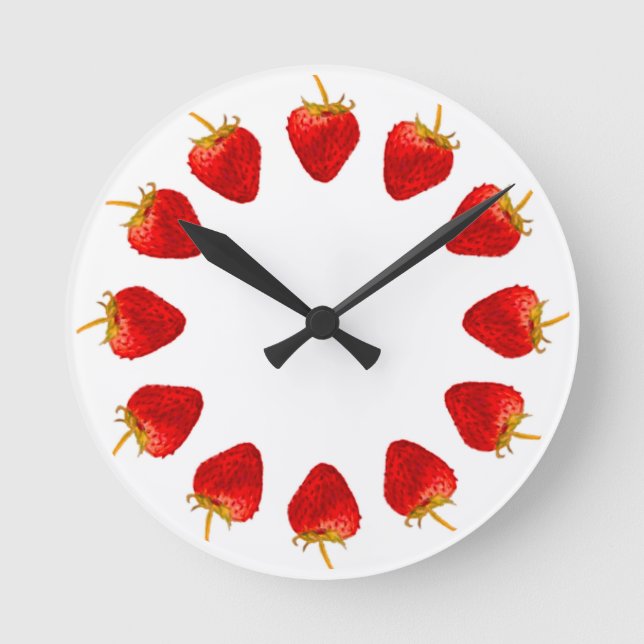 Red Strawberry Hours 12 Strawberries Circle Round Clock (Front)