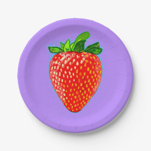 Red Strawberry in Pop Art Style Paper Plate