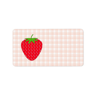 Red Strawberry on Gingham Check. Label